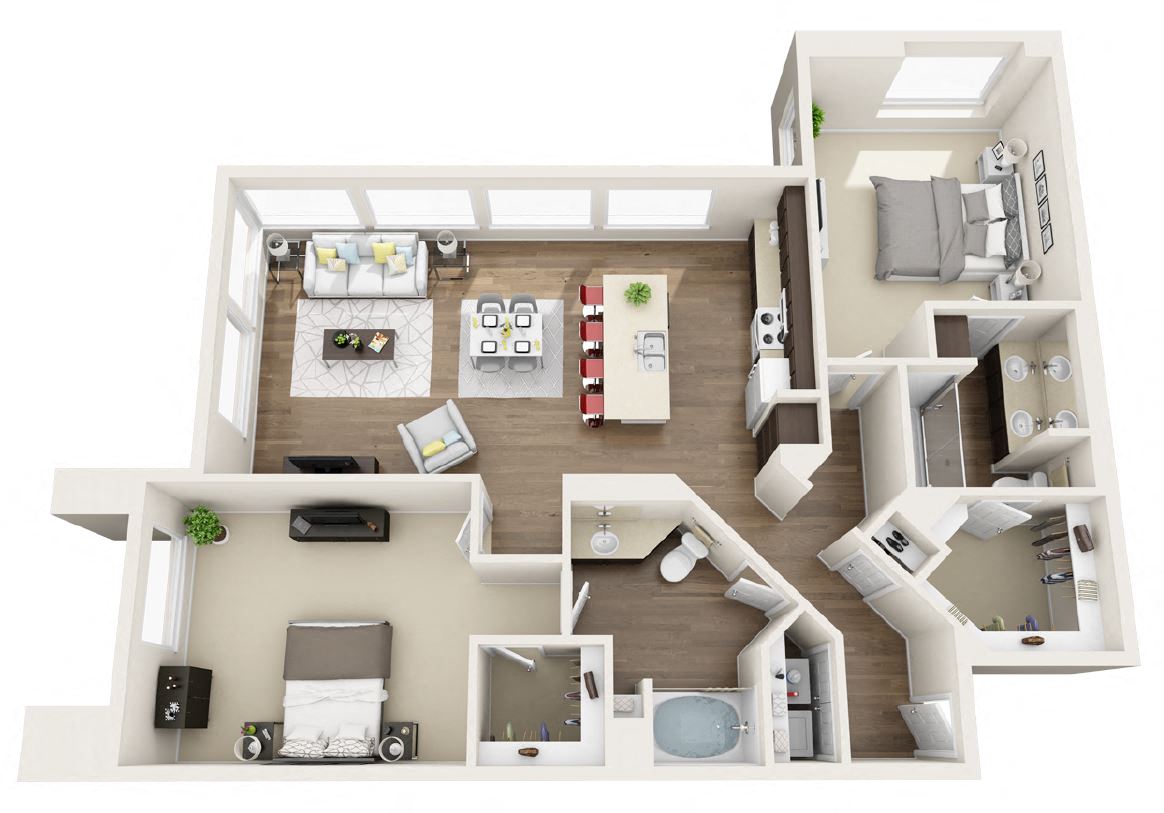 Floor plan for 2 beds, 2 baths, 1421 sqft